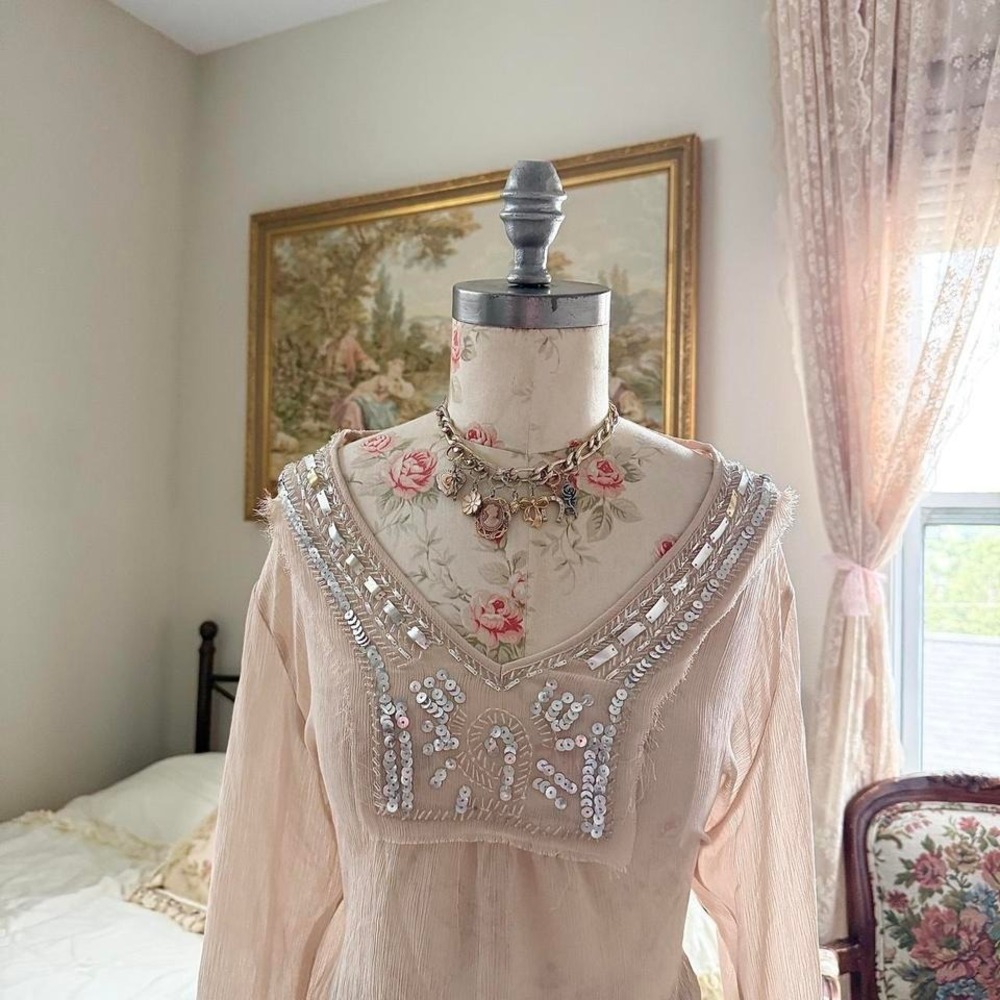 Sequin Boho Tunic fairy top Y2K Ninety xl sequin embellished boho tunic - Picture 3 of 6